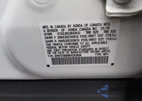 2006 Acura Mdx from USA, damaged, VIN 2HNYD18916H530959